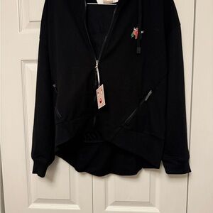Bagdley Mischka XL NEW Black Hoodie with Rose Embroidery